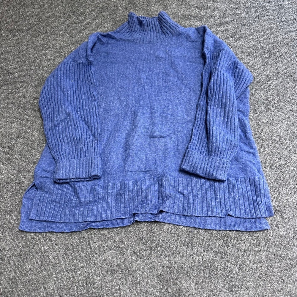 L.L.Bean Sweater Womens 2X Blue Wool Blend Mock Neck Ribbed Relaxed Pullover